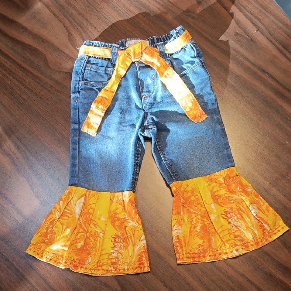 Hand Crafted Kids Jeans with Orange Accents